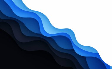 Çok katmanlı beyaz, mavi desenli 3 boyutlu kağıt kesim katmanları gradyan vektör pankartıyla. Web sitesi şablonu için soyut kağıt kesimi sanat arkaplan tasarımı. Topografi haritası konsepti veya pürüzsüz origami kağıt kesiği