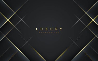 Soyut siyah diyagonal şerit, altın çizgi gölgesi ve açık renkli lüks dokusu var. eps10 vektörü