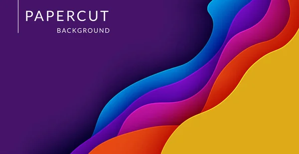 Soyut sarı, turuncu, pembe, mor, mavi sıvı kağıt kesimi, dalgalı katmanlar. eps10 vektörü