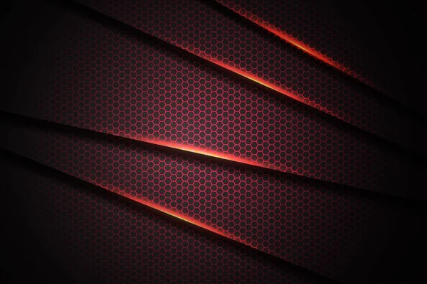 Triángulo Barra Luz Roja Abstracta Negro Con Diseño Malla Hexagonal — Vector de stock