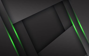 Metin tasarımı için boş alan üzerine yeşil ışık çizgisi ve metin üzerine yazı içeren soyut koyu gri vektör modern lüks fütüristik arkaplan çizimi