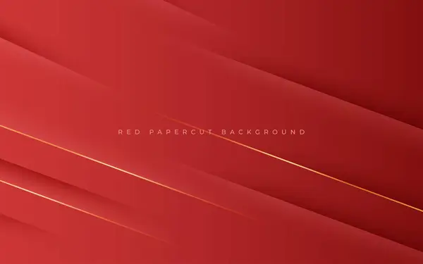 Abstrakter Roter Papiergeschnittener Diagonalstreifen Mit Goldenem Linienschatten Und Hellem Hintergrund Stockillustration