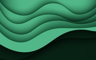 Gradyan vektör pankartıyla üç boyutlu çok katmanlı yeşil doku. Web sitesi şablonu için soyut kağıt kesimi sanat arkaplan tasarımı. Topografi haritası konsepti veya pürüzsüz origami kağıt kesiği