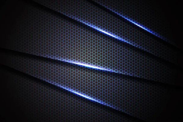 Abstract Blauw Licht Slash Driehoek Zwart Met Zeshoek Mesh Ontwerp — Stockvector