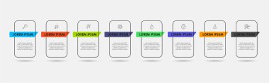 Vector Infographic tasarım iş şablonu simgeleri ve 8 seçenek veya adımla. kare tasarım veya diyagram