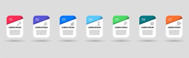 Vektör Infographic tasarım iş şablonu simgeleri ve 7 seçenek veya adımla. kare tasarım veya diyagram