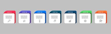 Vektör Infographic tasarım iş şablonu simgeleri ve 7 seçenek veya adımla. kare tasarım veya diyagram