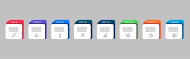 Vector Infographic tasarım iş şablonu simgeleri ve 8 seçenek veya adımla. kare tasarım veya diyagram