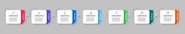 Vektör Infographic tasarım iş şablonu simgeleri ve 7 seçenek veya adımla. kare tasarım veya diyagram