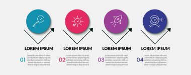 Simge ve 4 seçenek veya adımlı vektör Infographic tasarım iş şablonu. kare tasarım veya diyagram