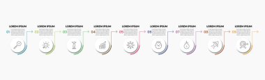 Vector Infographic tasarım iş şablonu simgeleri ve 9 seçenek veya adımla. kare tasarım veya diyagram
