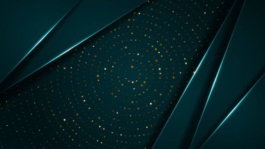 Soyut koyu yeşil tabakalar beyaz ışıkla örtüşüyor, gümüş ve altın parıltılı daireler ise element dekorasyonu. eps10 vektörü