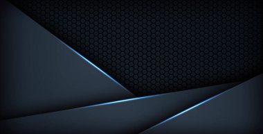 Koyu mavi ışık arkaplan gradyan şekilleri. Lacivert altıgen ağ desenli dekorasyon.