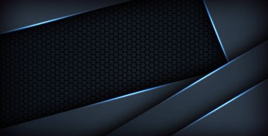 Koyu mavi ışık arkaplan gradyan şekilleri. Lacivert altıgen ağ desenli dekorasyon.