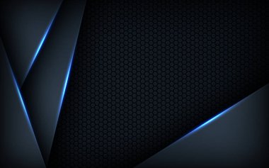 Koyu mavi ışık arkaplan gradyan şekilleri. Lacivert altıgen ağ desenli dekorasyon.