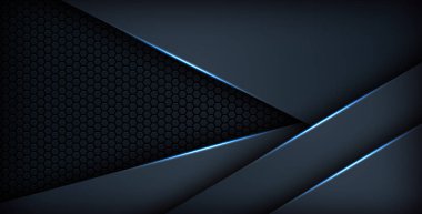 Koyu mavi ışık arkaplan gradyan şekilleri. Lacivert altıgen ağ desenli dekorasyon.