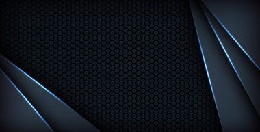 Koyu mavi ışık arkaplan gradyan şekilleri. Lacivert altıgen ağ desenli dekorasyon.