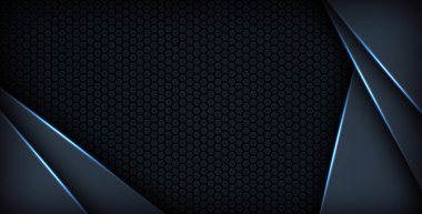 Koyu mavi ışık arkaplan gradyan şekilleri. Lacivert altıgen ağ desenli dekorasyon.