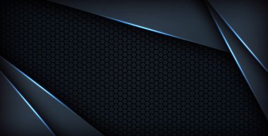 Koyu mavi ışık arkaplan gradyan şekilleri. Lacivert altıgen ağ desenli dekorasyon.