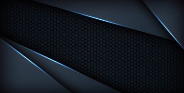 Koyu mavi ışık arkaplan gradyan şekilleri. Lacivert altıgen ağ desenli dekorasyon.