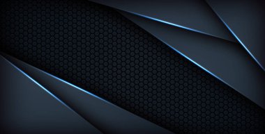 Koyu mavi ışık arkaplan gradyan şekilleri. Lacivert altıgen ağ desenli dekorasyon.