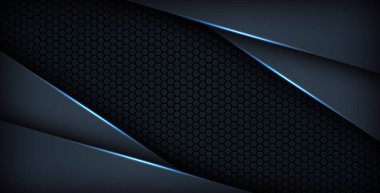 Koyu mavi ışık arkaplan gradyan şekilleri. Lacivert altıgen ağ desenli dekorasyon.