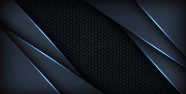 Koyu mavi ışık arkaplan gradyan şekilleri. Lacivert altıgen ağ desenli dekorasyon.