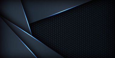 Koyu mavi ışık arkaplan gradyan şekilleri. Lacivert altıgen ağ desenli dekorasyon.