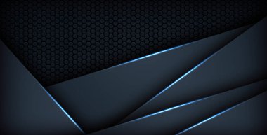 Koyu mavi ışık arkaplan gradyan şekilleri. Lacivert altıgen ağ desenli dekorasyon.