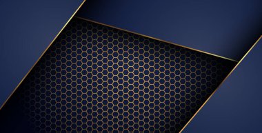 Altıgen ağ desenli kombinasyonla donanma altın çizgisi örtüşüyor. Zarif modern teknoloji fütüristik arka plan. eps10 vektörü