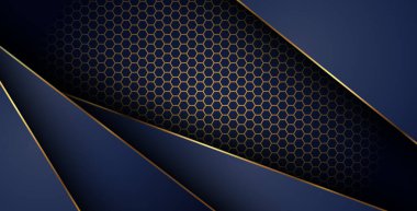 Altıgen ağ desenli kombinasyonla donanma altın çizgisi örtüşüyor. Zarif modern teknoloji fütüristik arka plan. eps10 vektörü