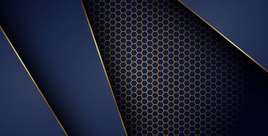 Altıgen ağ desenli kombinasyonla donanma altın çizgisi örtüşüyor. Zarif modern teknoloji fütüristik arka plan. eps10 vektörü