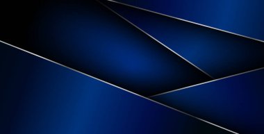 Metin ve kare arkaplan tasarımı için siyah alan üzerinde gümüş listeli geometrik üçgen vektör arkaplan örtüşen mavi gradyan rengi.