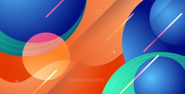 soyut arkaplan dokusu tasarımı, parlak poster, sancak sarı arkaplan, pembe ve mavi daire çizgileri ve şekiller.