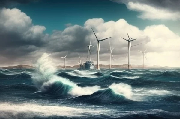 wind turbines on the background of the sea