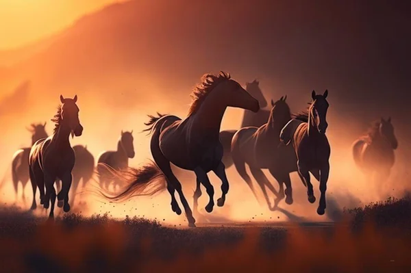 Лошади Горах Летний День Солнце Бежит — стоковое фото