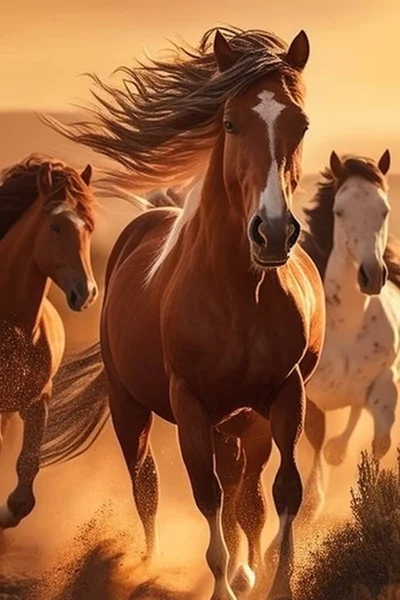 夏天的一天 山里的马在奔跑 太阳在奔跑 — 图库照片
