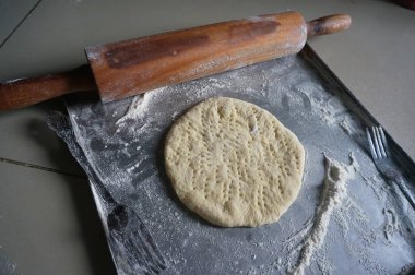 Ev yapımı mini pizza hamuru. Üst Görünüm.                                                                  