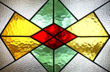 Al Faruq Camii, Sangatta, Doğu Kalimantan, Endonezya 'daki güzel renkli vitray detayları ve dokusu.                                                                                     
