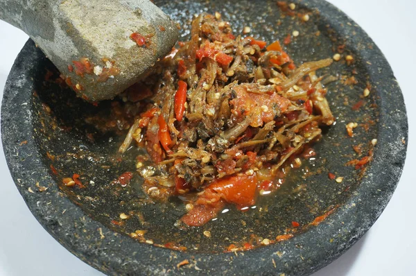 Індонезійська Їжа Sambal Ikan Teri Анховський Соус — стокове фото