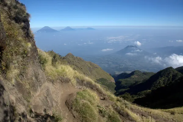 Vista Paisagem Partir Trilha Caminhadas Montanha Merbabu Java Central Indonésia — Fotografia de Stock