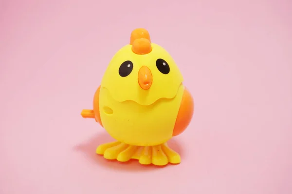 stock image Yellow Toy chick on pink background                                             