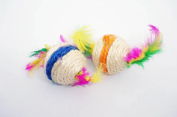 stock image Knitted ball cat toy is a cat toy in the form of small balls made of knitted rope.                               