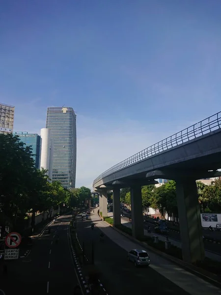 Indenesia Jakarta Oktober 2022 Pandangan Atas Situasi Lalu Lintas Kendaraan — Stok Foto