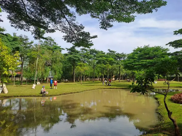Redakcja Jakarta Indonezja Października 2022 Małe Sztuczne Jezioro — Zdjęcie stockowe