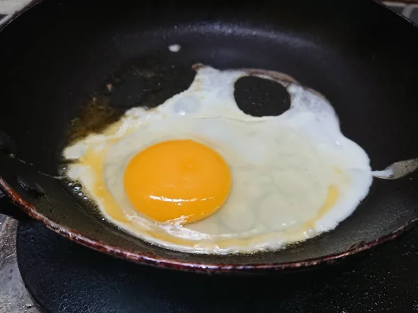 Close Top View Frying Sunny Side Egg — Stock Photo, Image