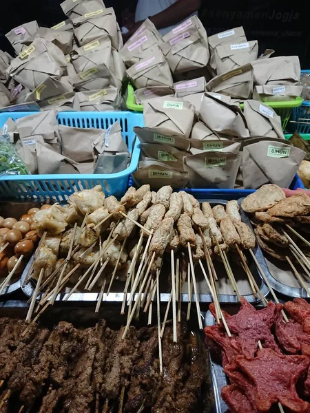 Venditore Compratore Nasi Kucing Angkringan Cibo Spazzatura Gorengan Street Food — Foto Stock