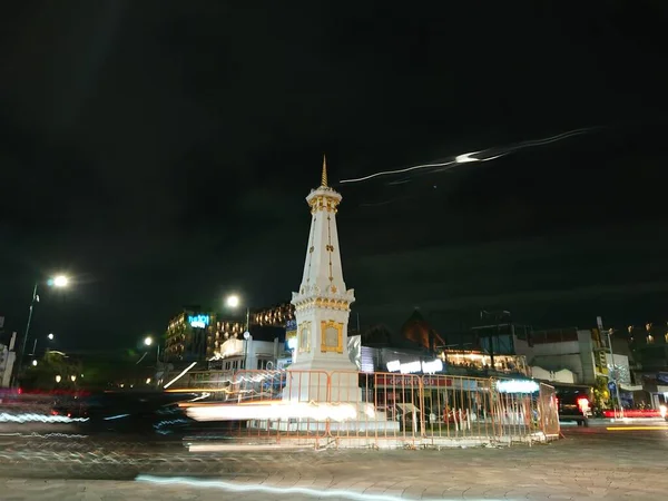 Fotobewerking Trage Snelheid Tugu Yogyakarta Monument Nacht Yogya Jogja Jogjakarta — Stockfoto