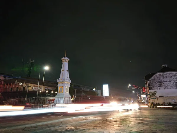 Editorial Fotos Velocidade Lenta Tugu Yogyakarta Monumento Night Yogya Jogja — Fotografia de Stock
