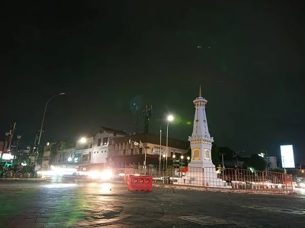 Fotoredigering Långsam Hastighet Bogserbåt Yogyakarta Eller Monument Natten Yoghya Jogja — Stockfoto